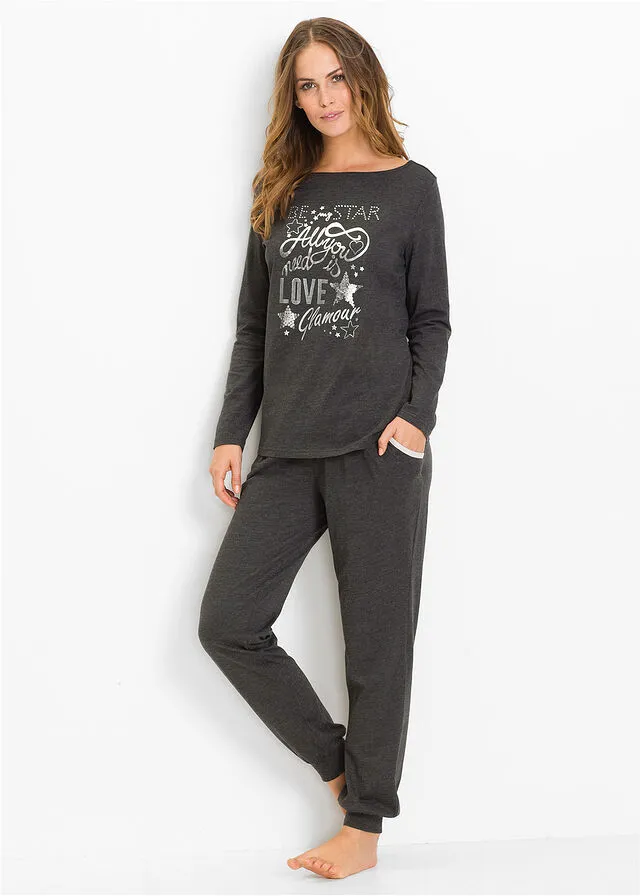 Pijama con estampado brillante antracita jaspeado-plateado
