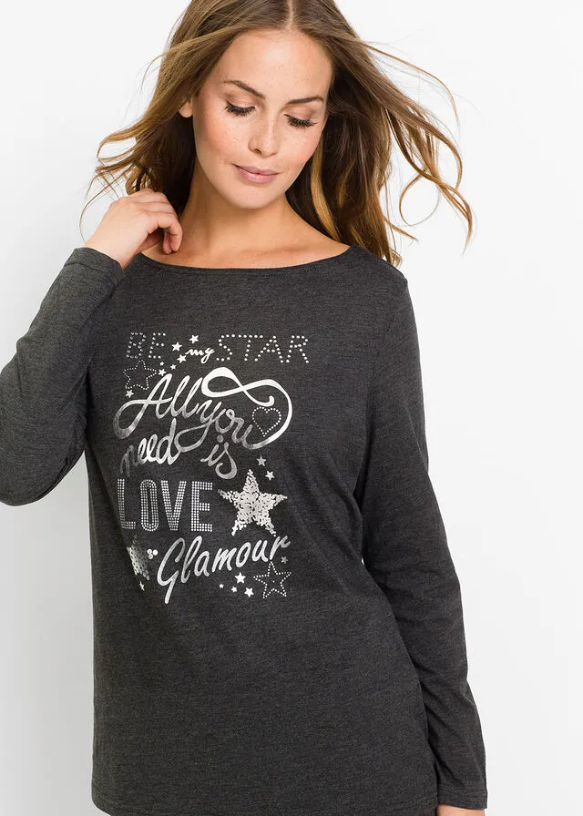 Pijama con estampado brillante antracita jaspeado-plateado