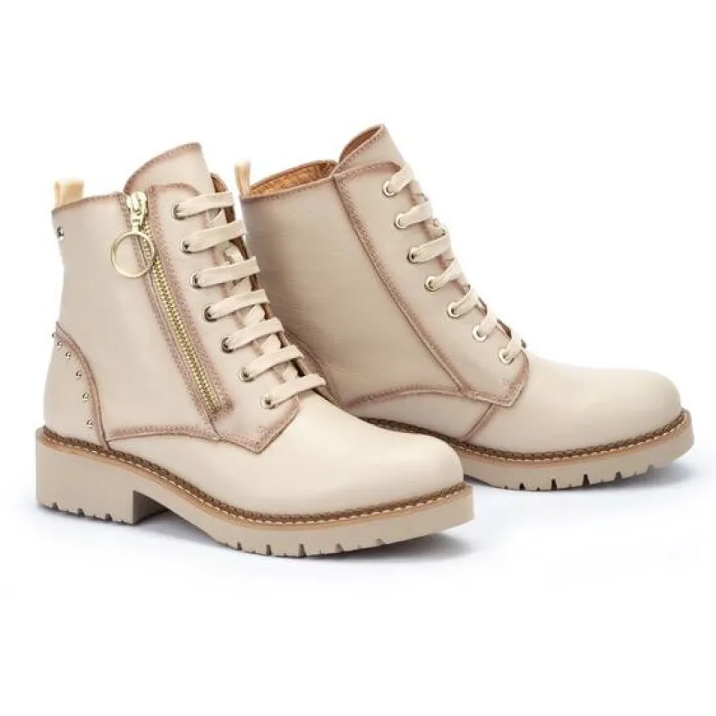 PIKOLINOS Vicar W0V-8610 Negro, granate y hielo. Bota plana cordones mujer