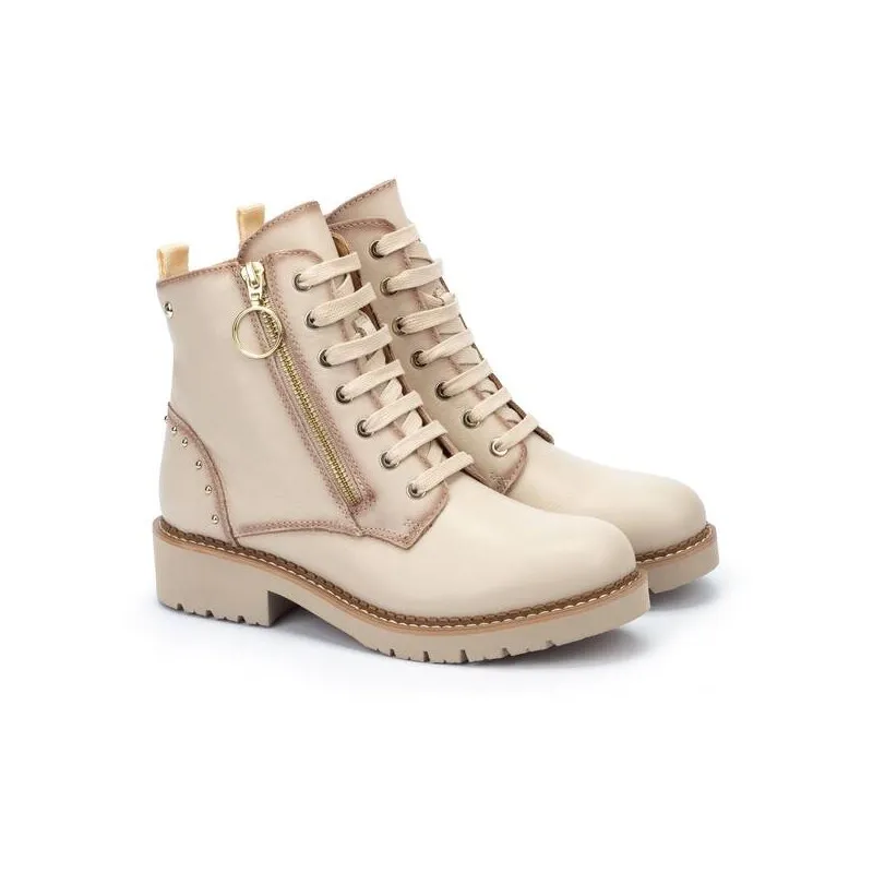 PIKOLINOS Vicar W0V-8610 Negro, granate y hielo. Bota plana cordones mujer