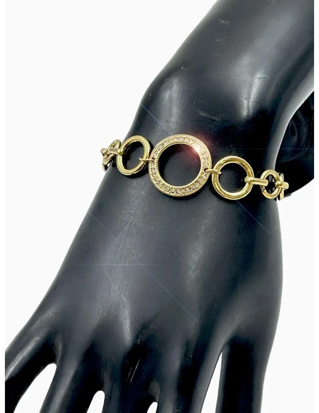 PULSERAS DE MUJER DORADAS CON ESLABONES Y DETALLE DE CIRCONITAS