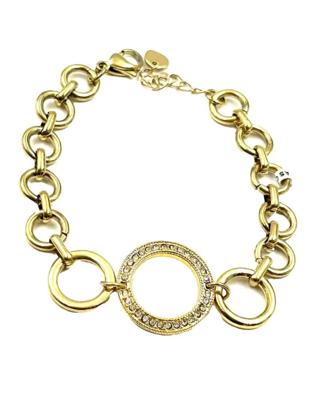 PULSERAS DE MUJER DORADAS CON ESLABONES Y DETALLE DE CIRCONITAS
