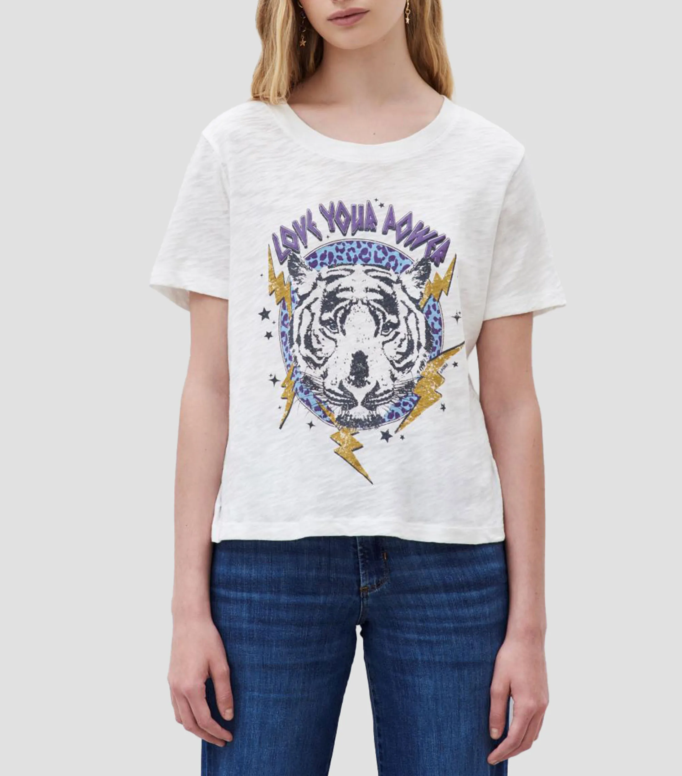 Rapsodia Playera cuello redondo manga corta con tigre Mujer