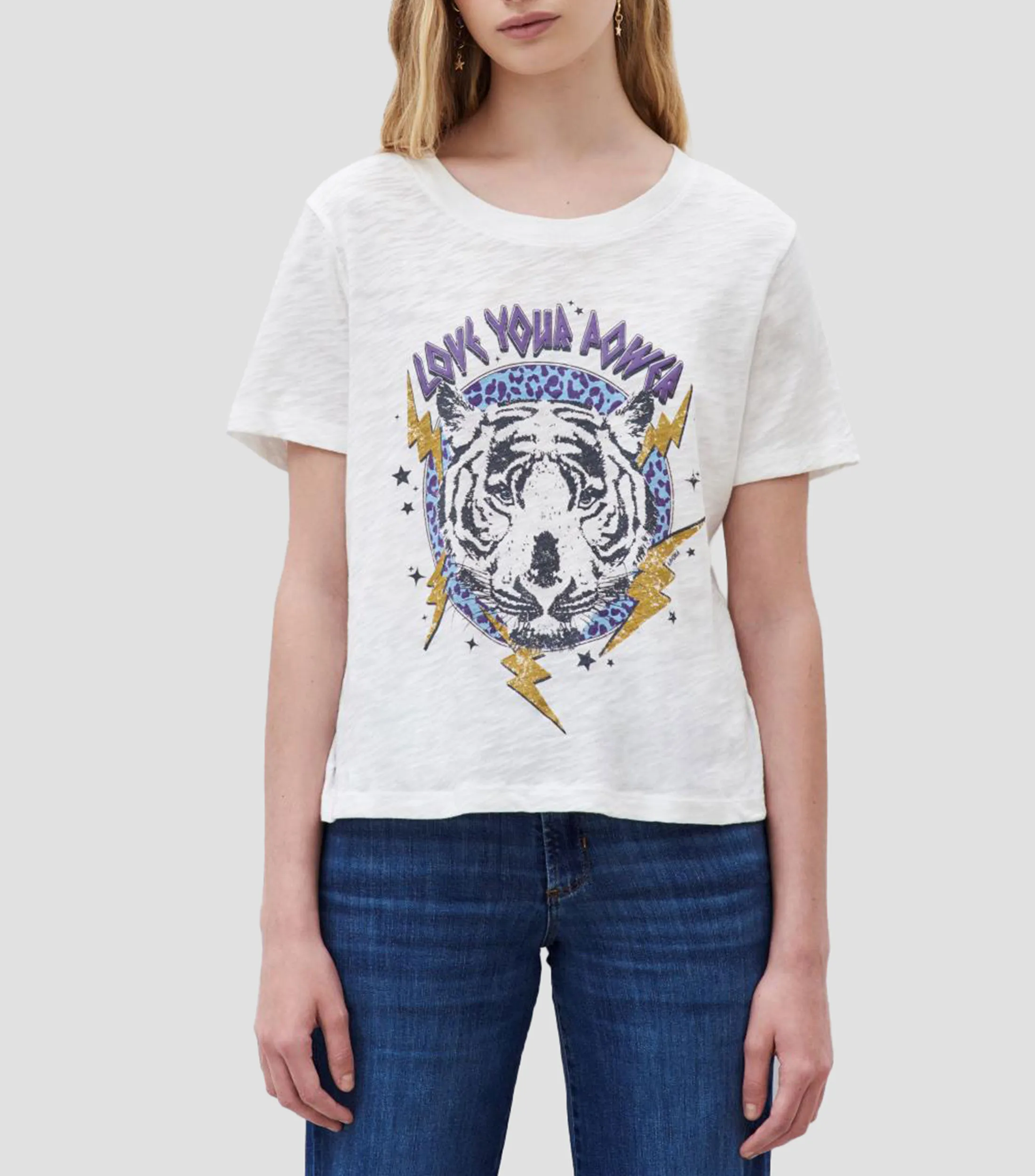 Rapsodia Playera cuello redondo manga corta con tigre Mujer