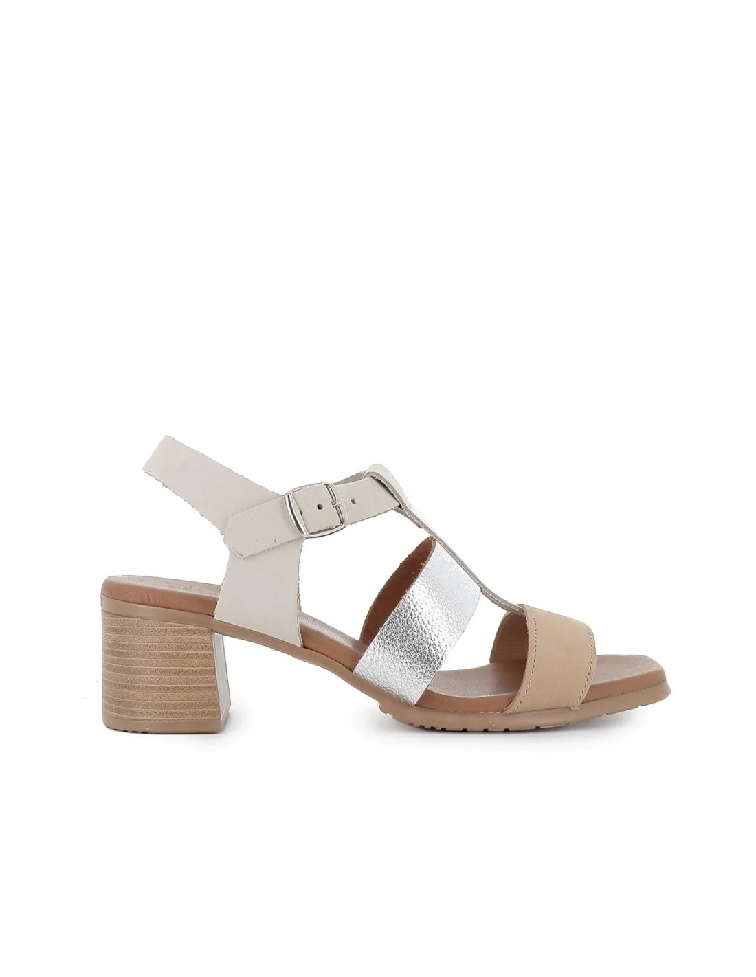 Sandalia de diario cangrejera piel tiras cruzadas mujer beige Pepe Parra