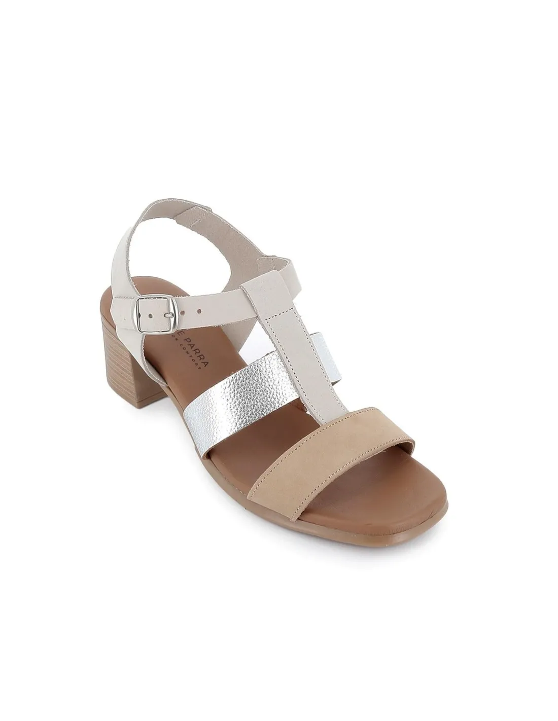 Sandalia de diario cangrejera piel tiras cruzadas mujer beige Pepe Parra
