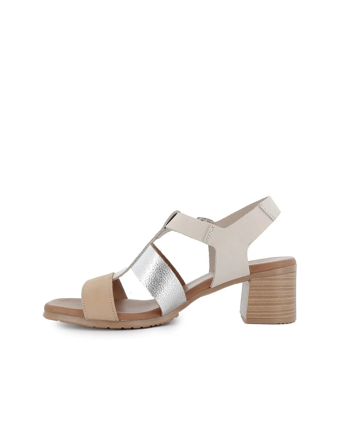 Sandalia de diario cangrejera piel tiras cruzadas mujer beige Pepe Parra