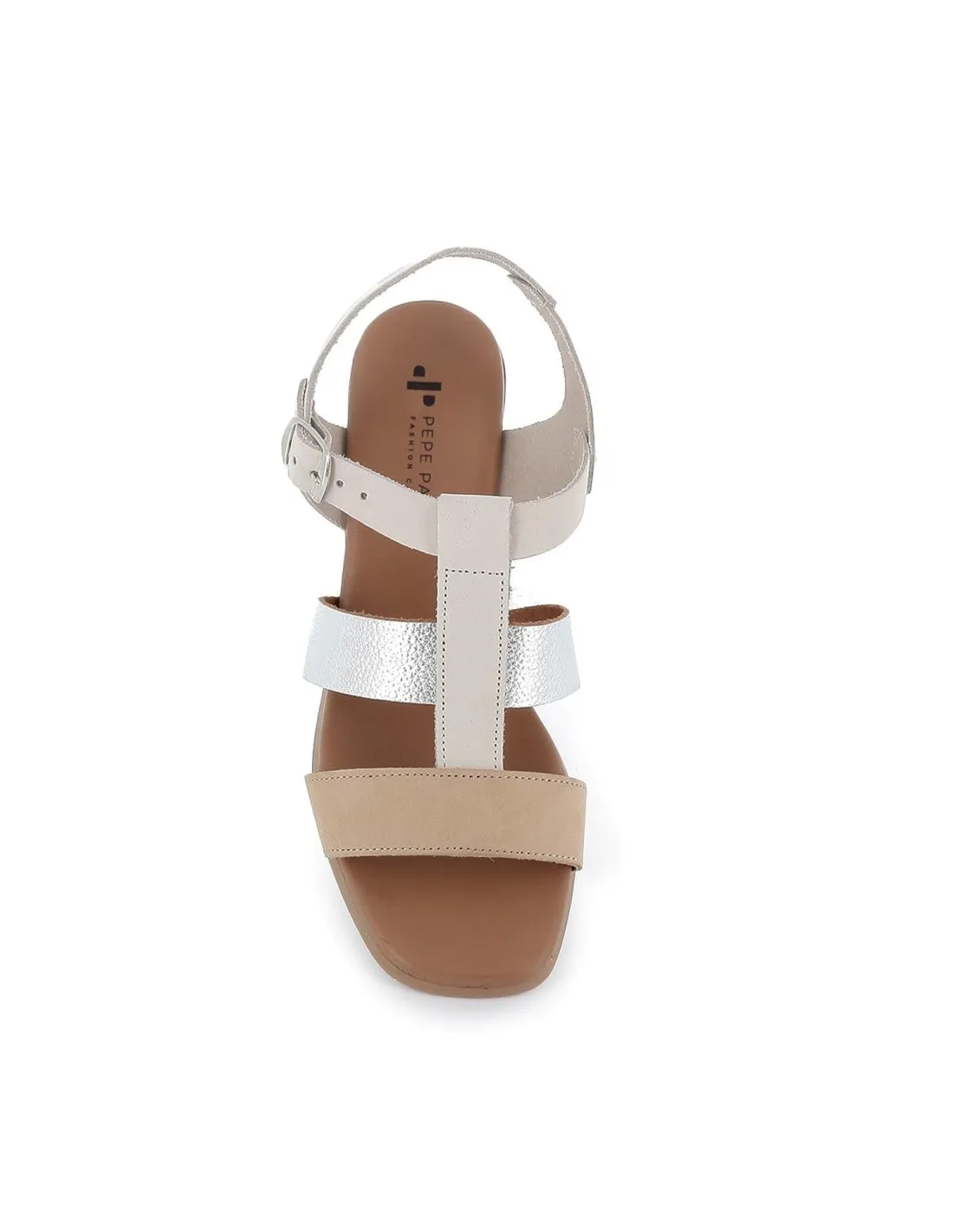 Sandalia de diario cangrejera piel tiras cruzadas mujer beige Pepe Parra