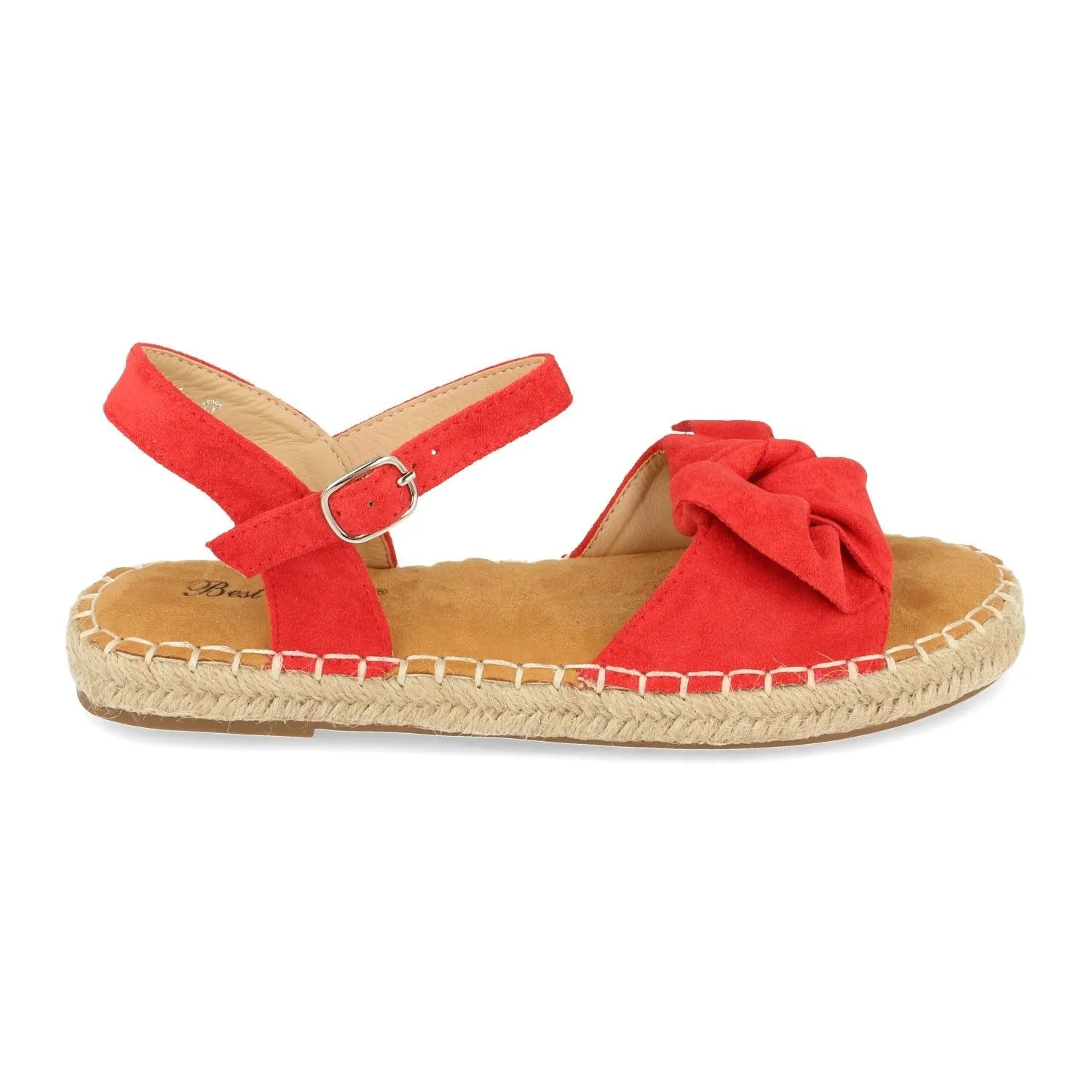 Sandalia de yute con lazo color rojo