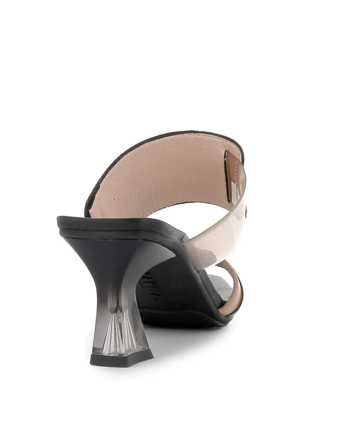 Sandalia vinilo con tacón para mujer negro y beige Hispanitas
