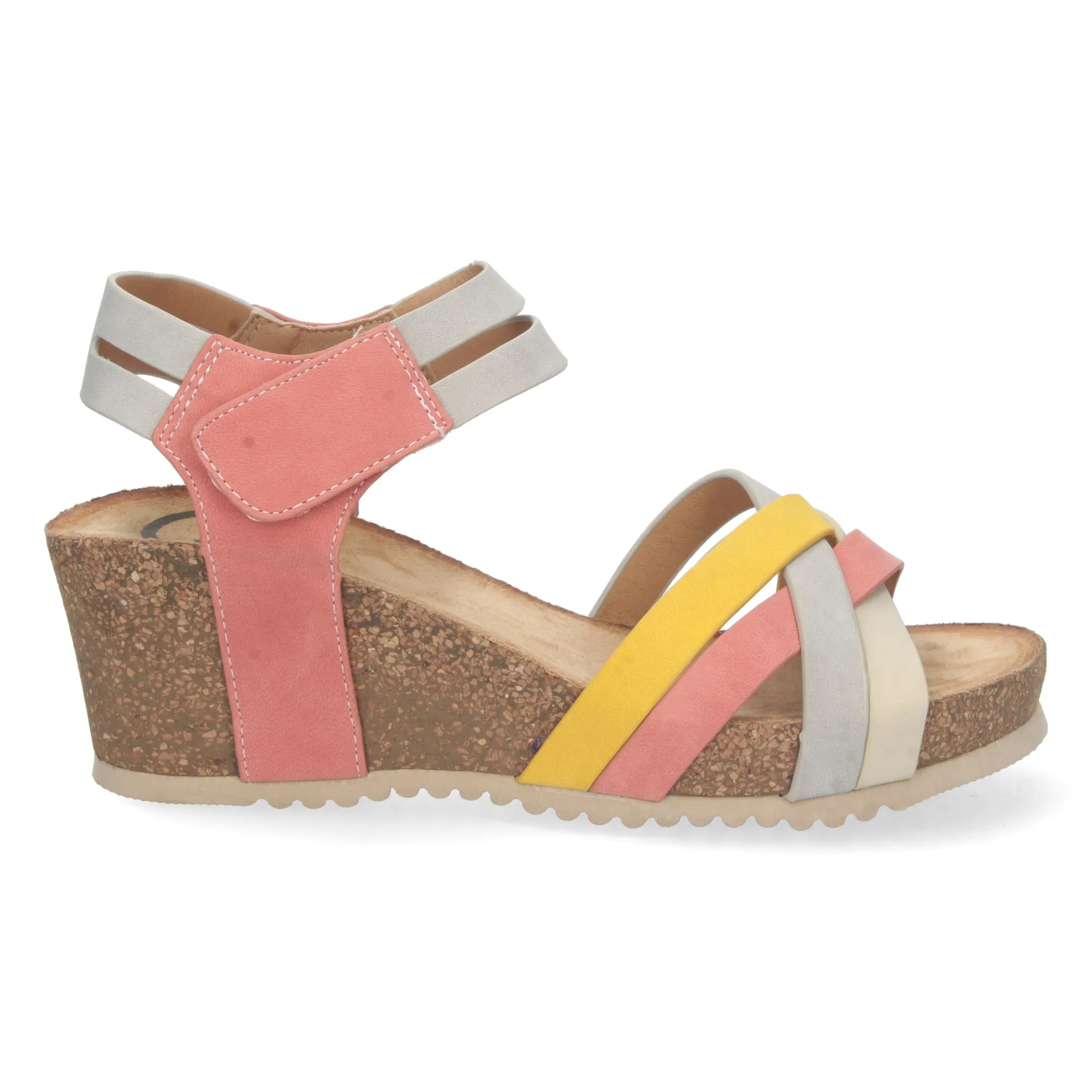 Sandalias de cierre velcro pala cruzada mujer color rosa