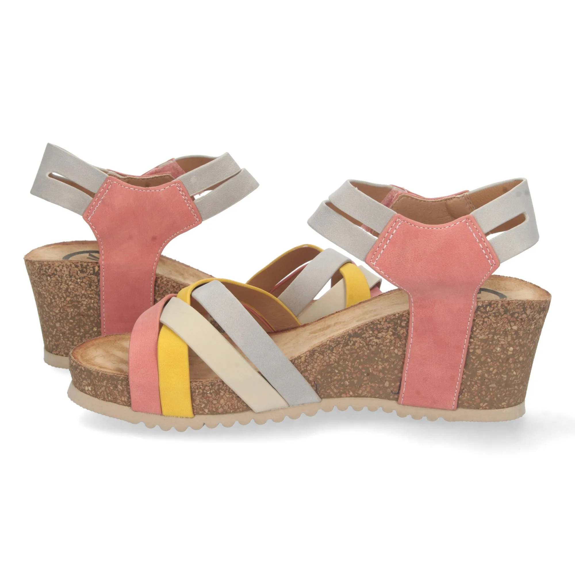 Sandalias de cierre velcro pala cruzada mujer color rosa