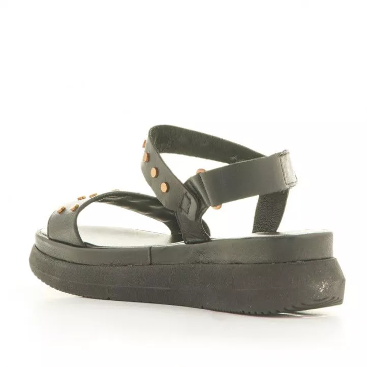 Sandalias plataformas Mjus de piel negras con tachuelas doradas y cierre de velcro