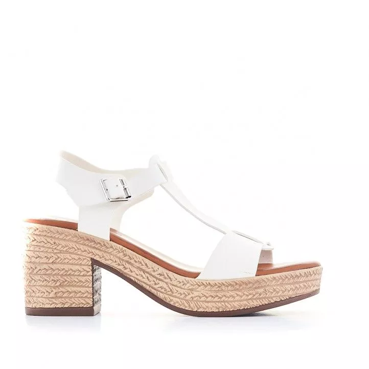 Sandalias tacón You Too blancas con tira frontal