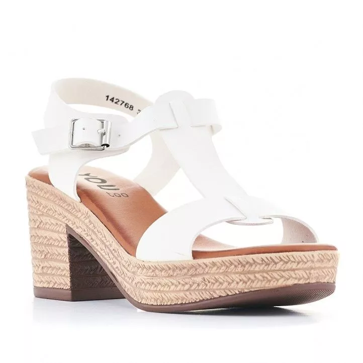 Sandalias tacón You Too blancas con tira frontal