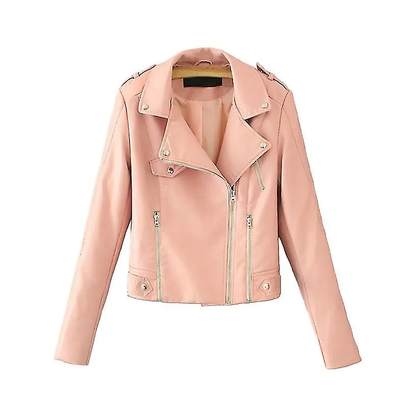 Solapa Manga Larga Cremallera Bolsillo Mujer Chaqueta Otoño Invierno Color Sólido Piel Sintética Chaqueta Chaqueta De Moto Abrig