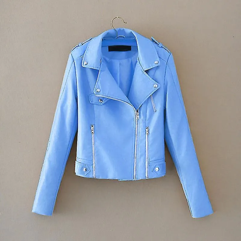 Solapa Manga Larga Cremallera Bolsillo Mujer Chaqueta Otoño Invierno Color Sólido Piel Sintética Chaqueta Chaqueta De Moto Abrig