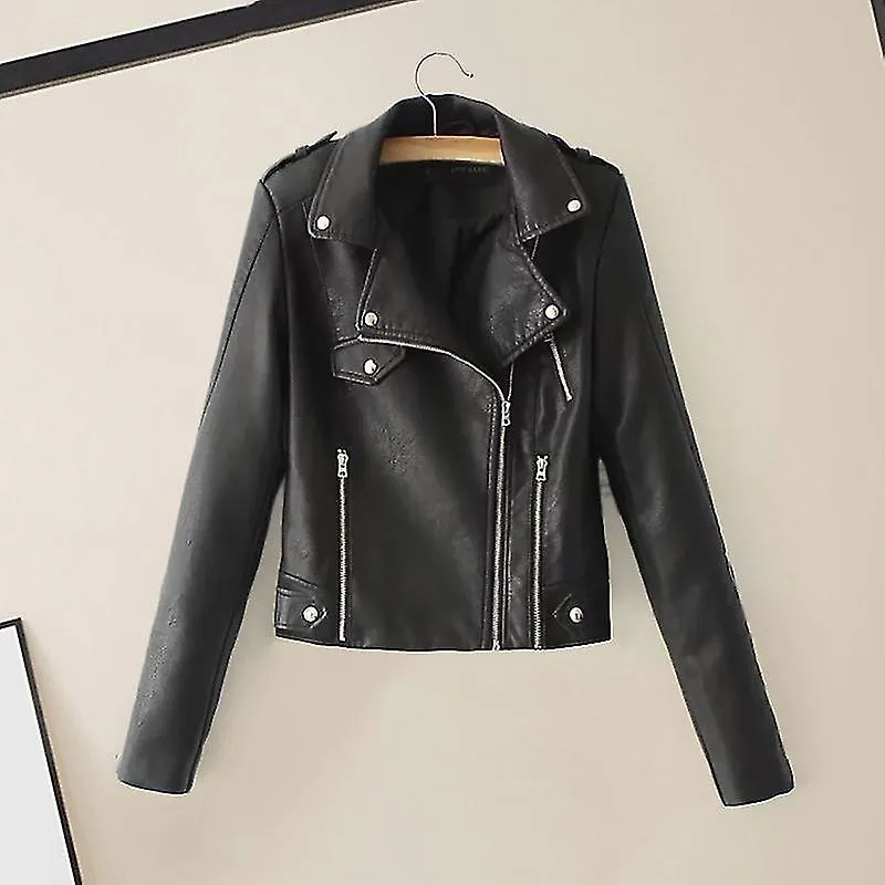 Solapa Manga Larga Cremallera Bolsillo Mujer Chaqueta Otoño Invierno Color Sólido Piel Sintética Chaqueta Chaqueta De Moto Abrig