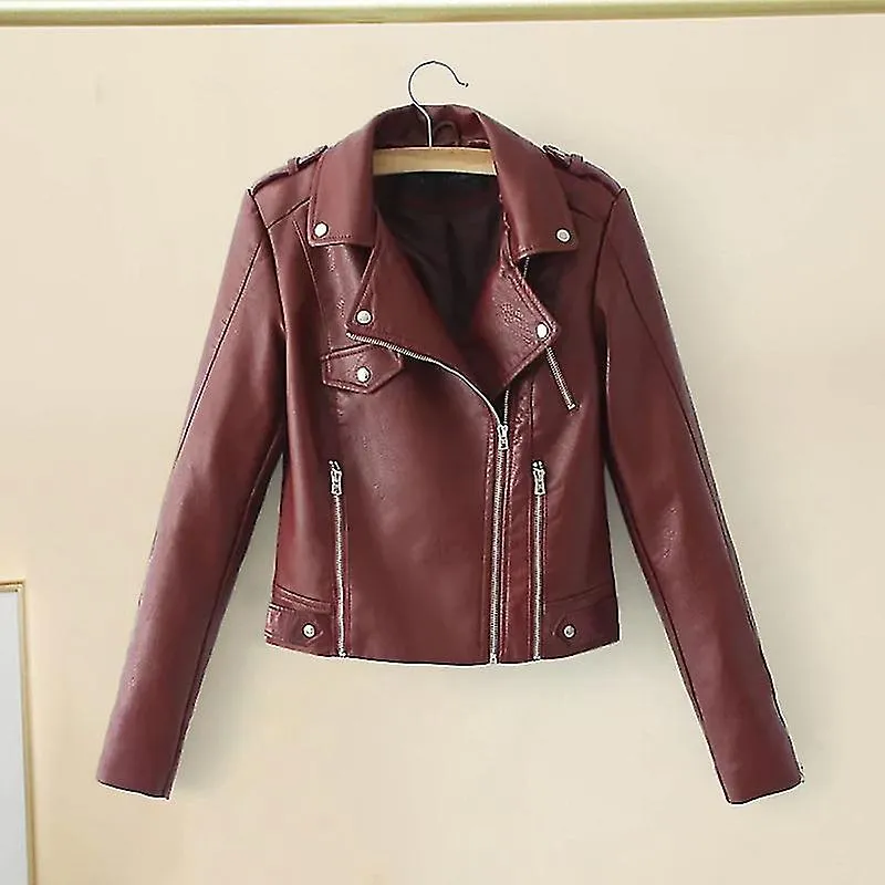 Solapa Manga Larga Cremallera Bolsillo Mujer Chaqueta Otoño Invierno Color Sólido Piel Sintética Chaqueta Chaqueta De Moto Abrig