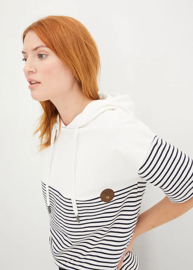 Sudadera con capucha Blanco lana-azul marino con rayas
