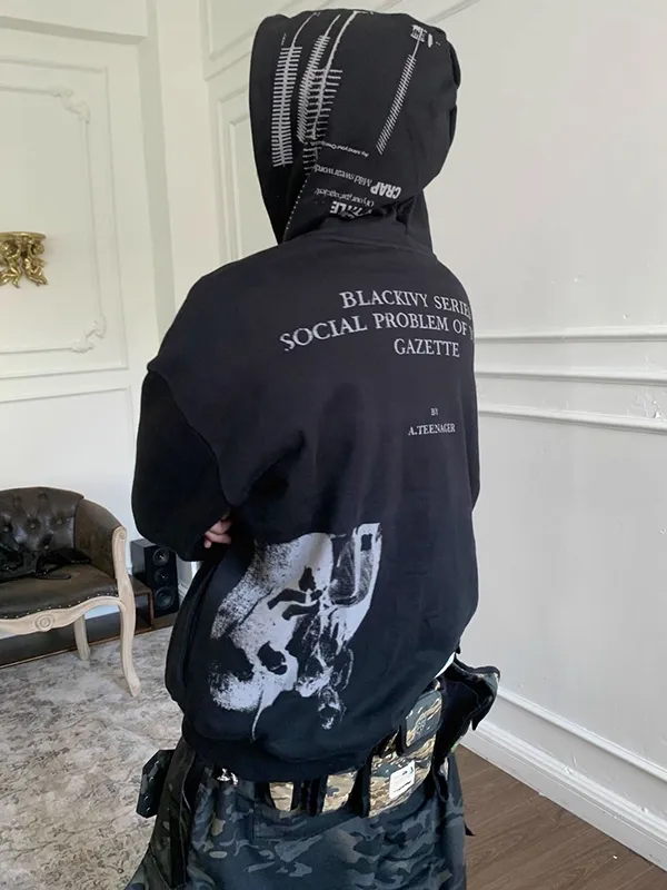 Sudadera con capucha extragrande con estampado gráfico abstracto para hombre