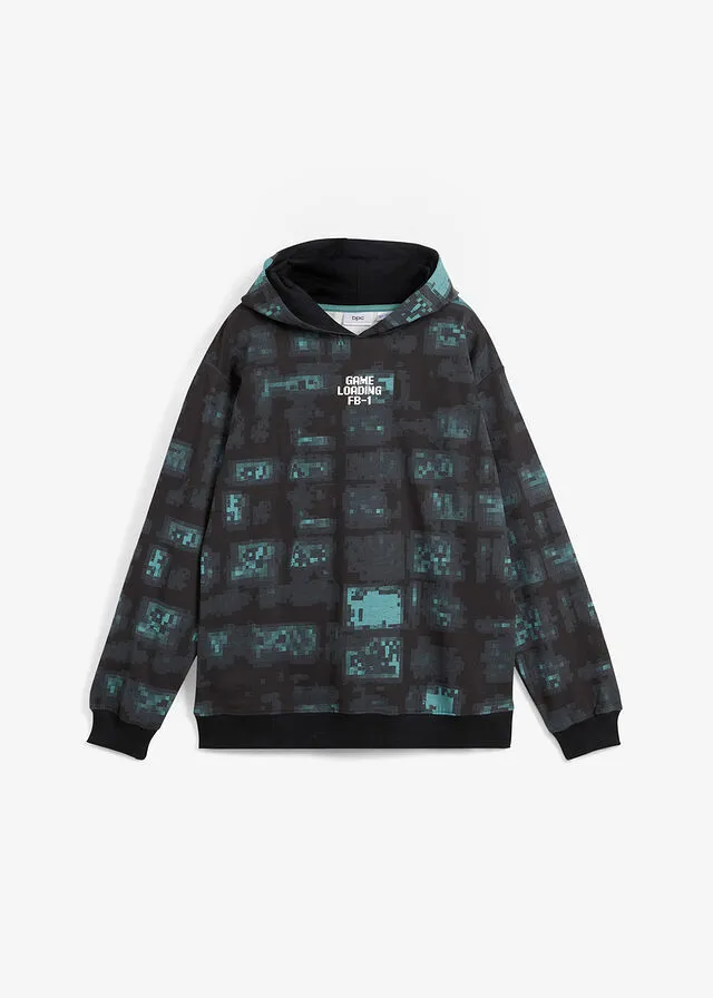 Sudadera con capucha Negro-azul bondi con estampado gráfico