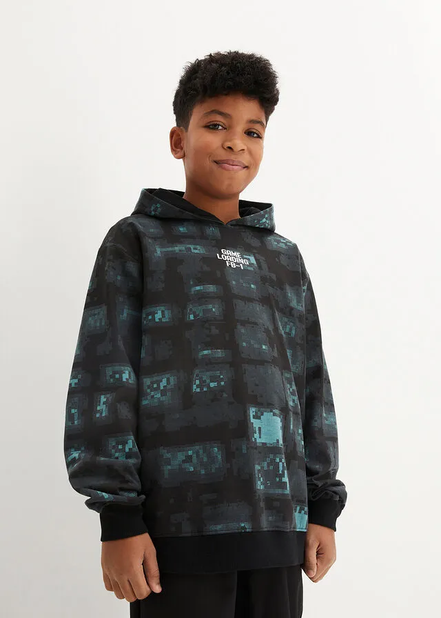 Sudadera con capucha Negro-azul bondi con estampado gráfico