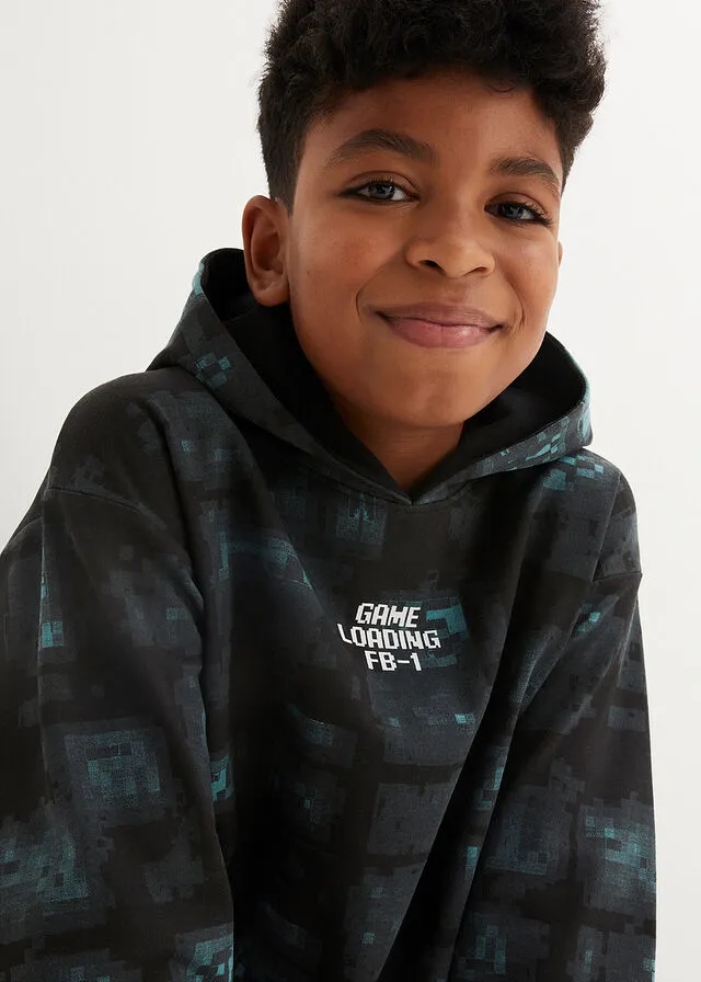Sudadera con capucha Negro-azul bondi con estampado gráfico