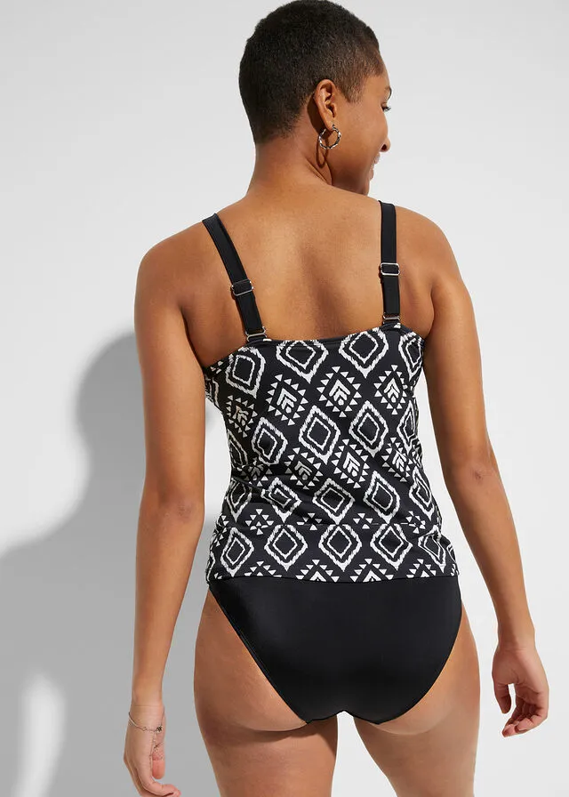 Tankini (2 piezas) Negro-blanco con estampado gráfico