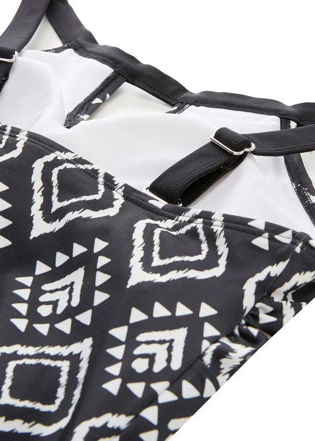 Tankini (2 piezas) Negro-blanco con estampado gráfico