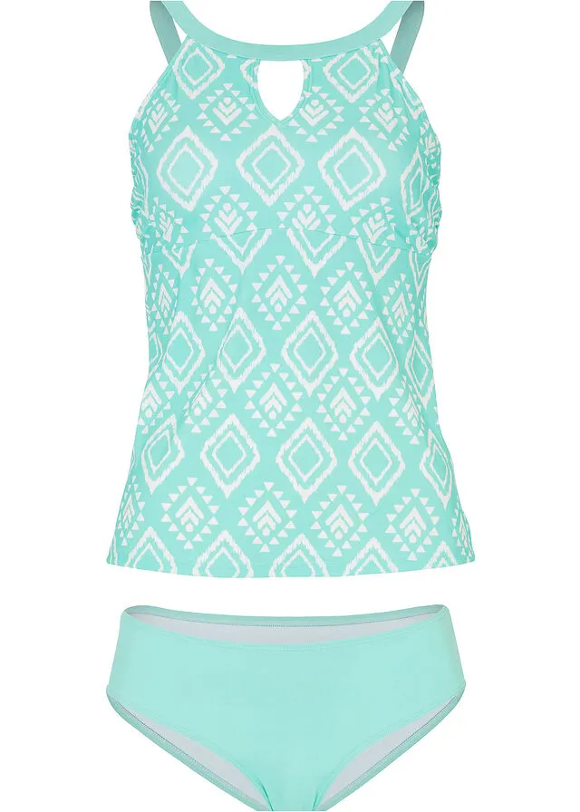 Tankini (2 piezas) Turquesa-blanco lana con estampado gráfico