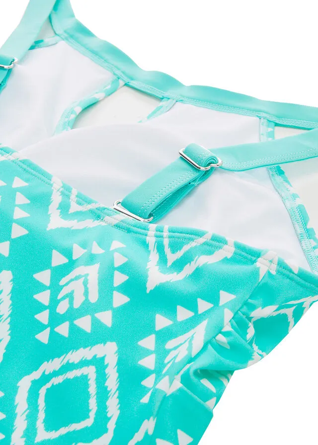 Tankini (2 piezas) Turquesa-blanco lana con estampado gráfico
