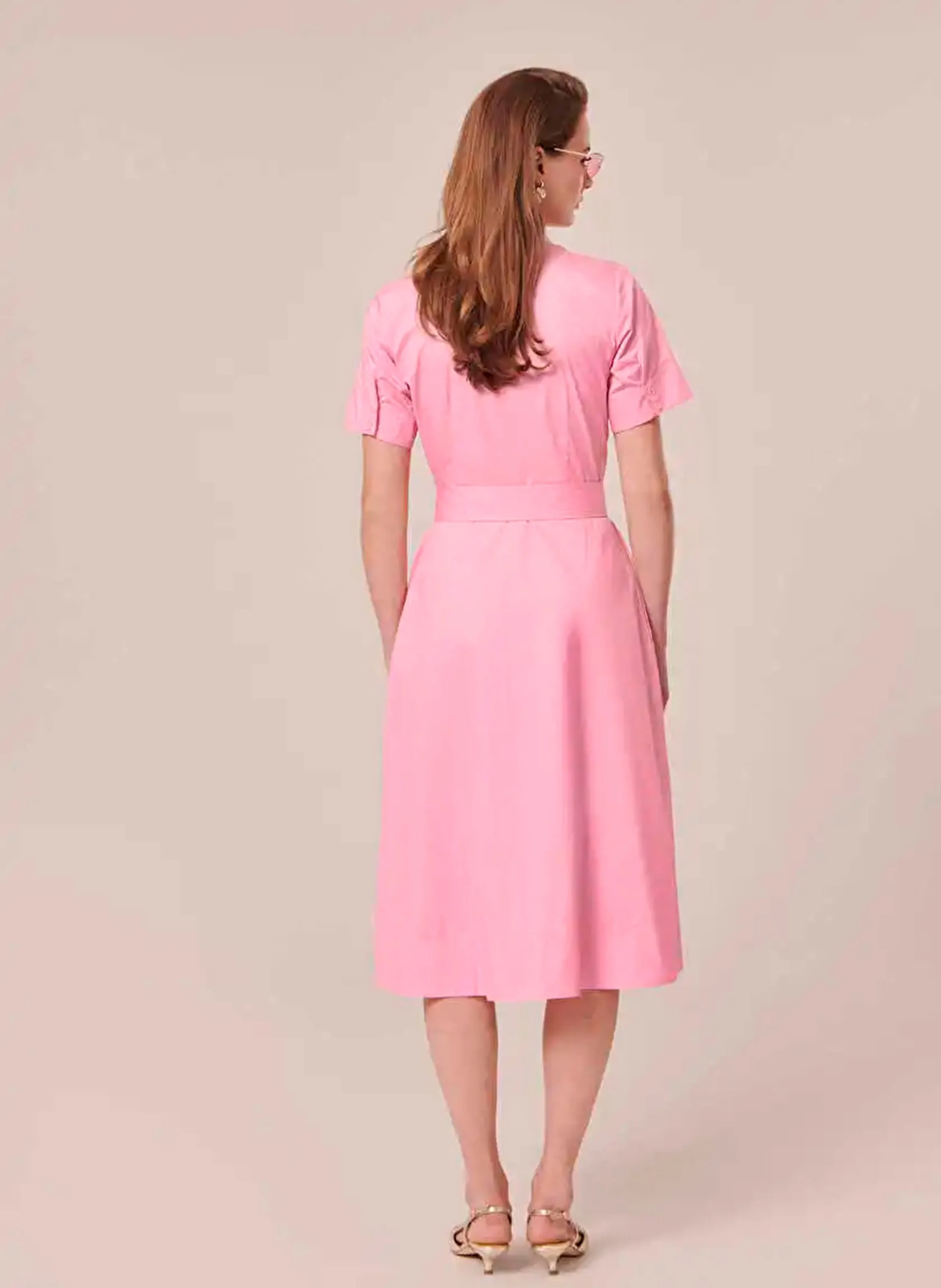 TARA JARMON RETRONIE - Vestido camisero midi de algodón orgánico en rosa