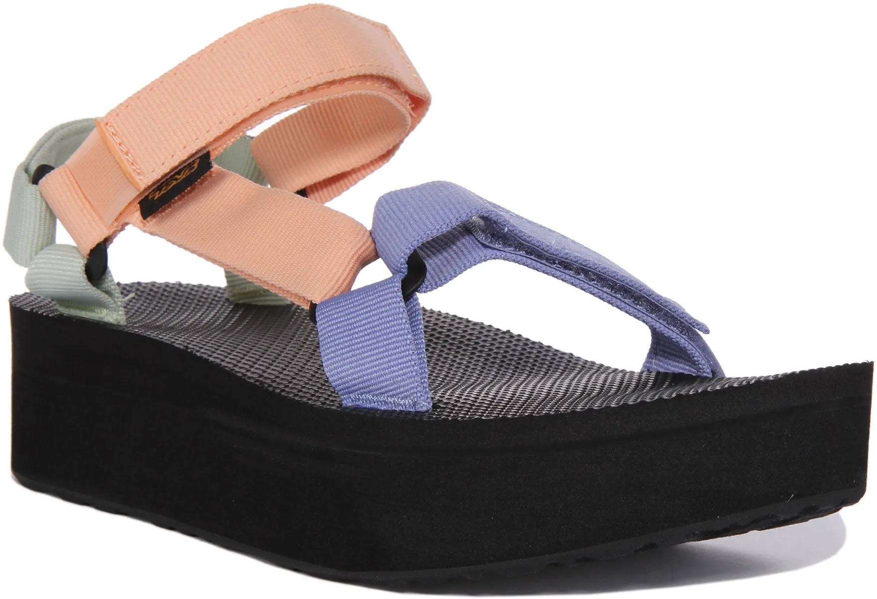 Teva Flatform Univ Open Toe & Back Strap Summer Sandalias veganas para mujer en negro oliva