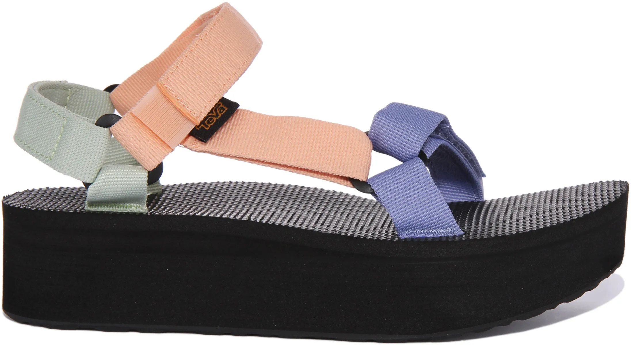 Teva Flatform Univ Open Toe & Back Strap Summer Sandalias veganas para mujer en negro oliva