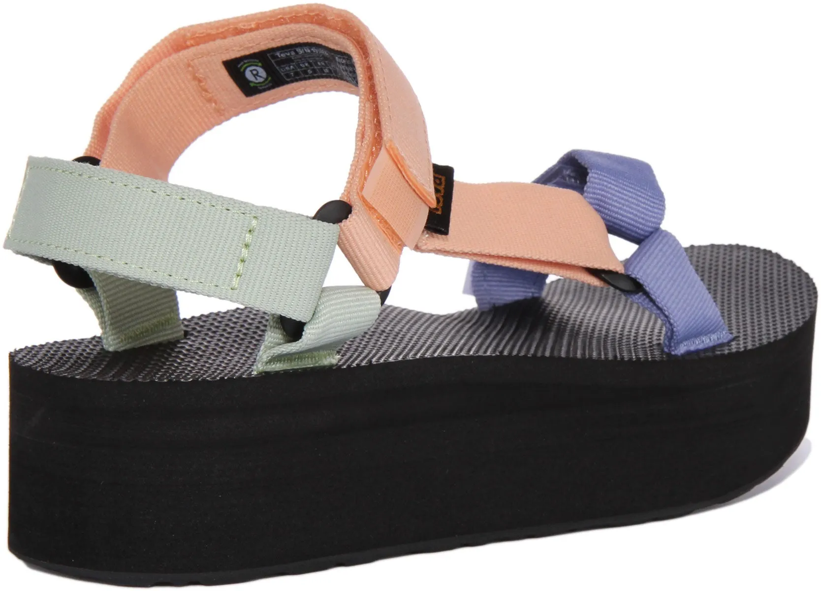 Teva Flatform Univ Open Toe & Back Strap Summer Sandalias veganas para mujer en negro oliva