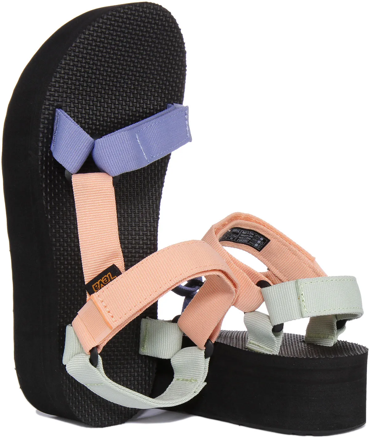 Teva Flatform Univ Open Toe & Back Strap Summer Sandalias veganas para mujer en negro oliva