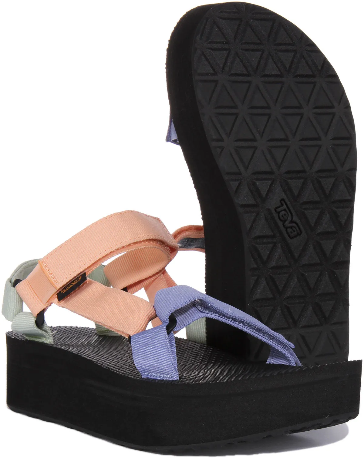 Teva Flatform Univ Open Toe & Back Strap Summer Sandalias veganas para mujer en negro oliva