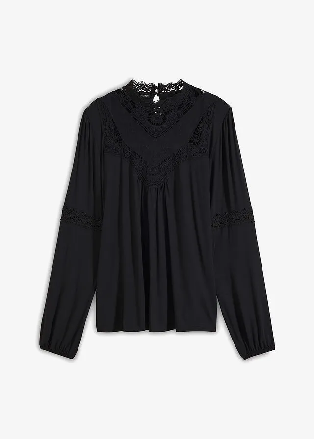 Top con detalle victoriano Negro
