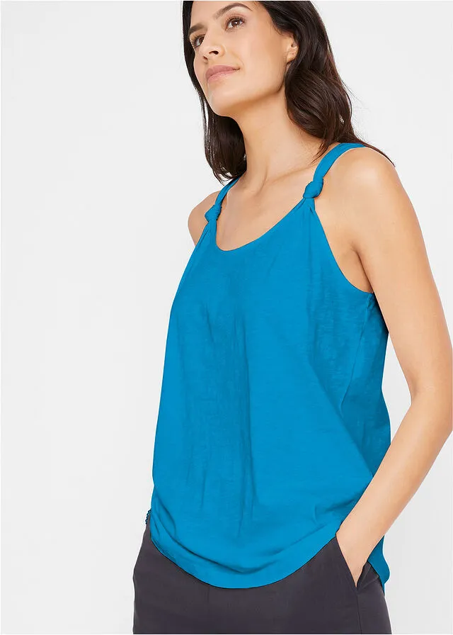 Top de algodón con detalle de nudo Azul
