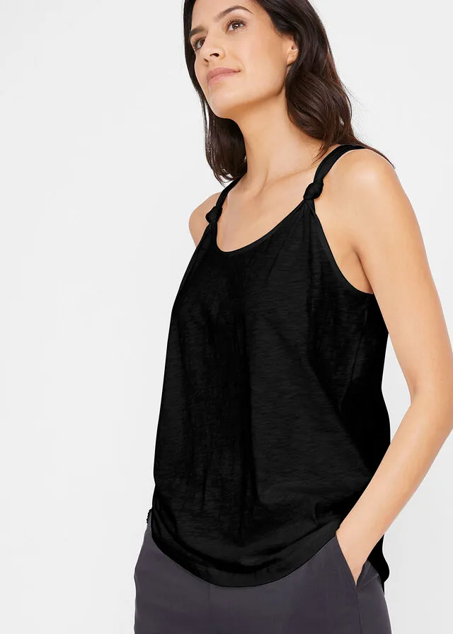 Top de algodón con detalle de nudo Negro