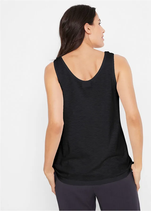 Top de algodón con detalle de nudo Negro