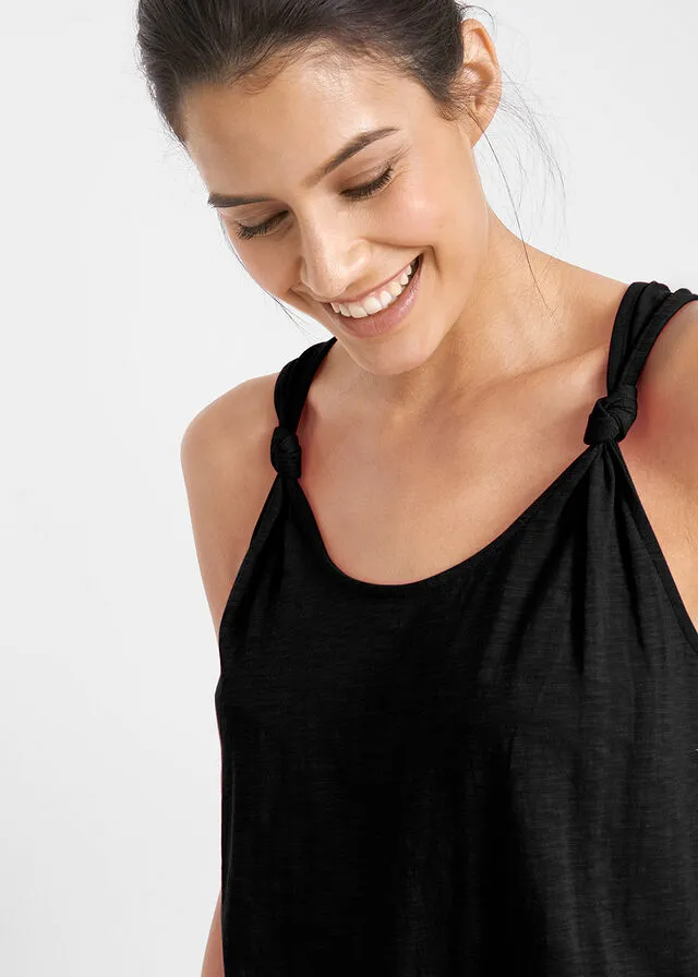Top de algodón con detalle de nudo Negro