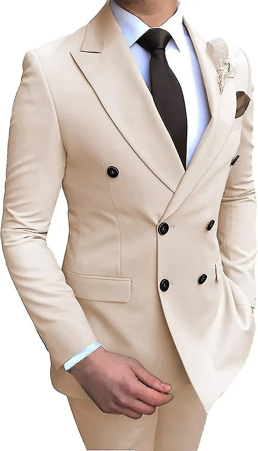 Traje Blazer de doble pecho para hombres 2 piezas Slim Fit Novio de boda Esmoquin Pico Trajes de solapa formales