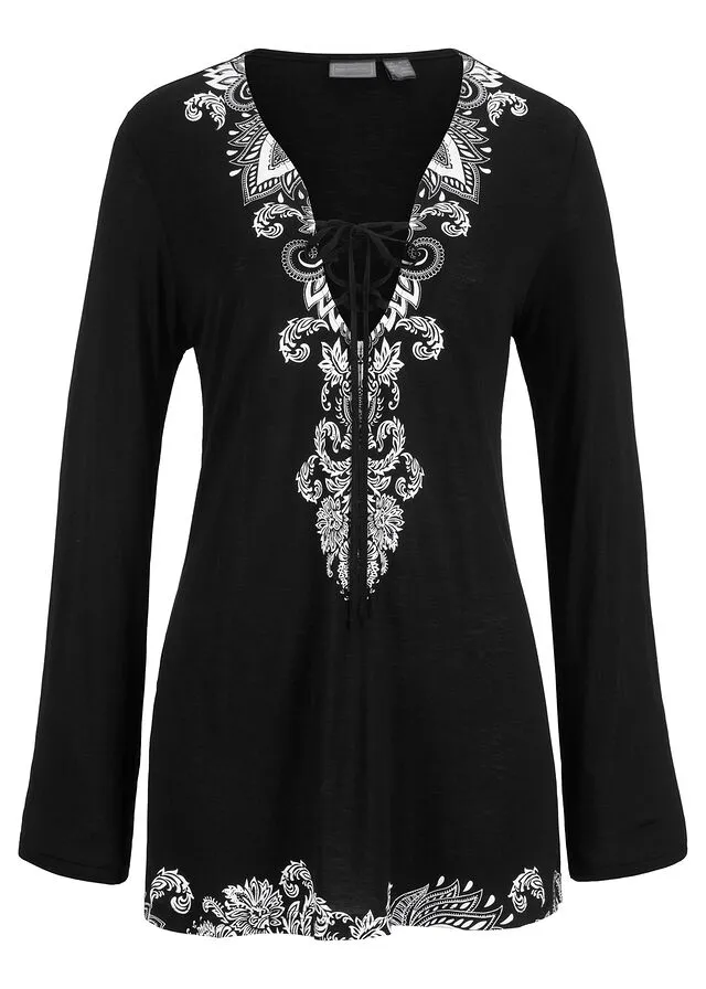 Túnica de playa Negro-blanco con estampado gráfico