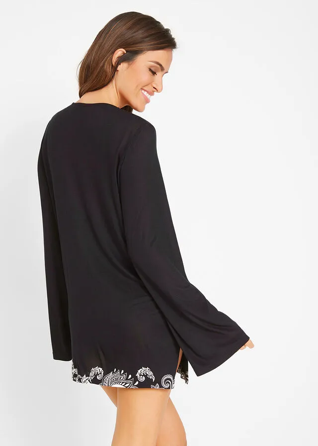 Túnica de playa Negro-blanco con estampado gráfico
