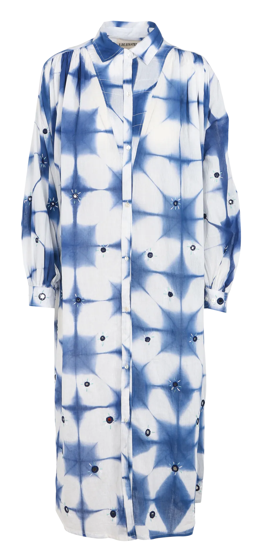 V DE VINSTER CRAMP - Vestido midi con cuello de camisa tie and dye de algodón en azul