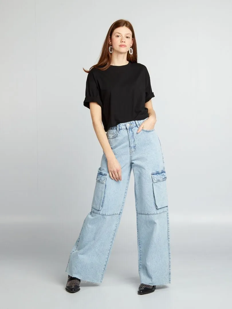 Vaquero con múltiples bolsillos wide leg - AZUL
