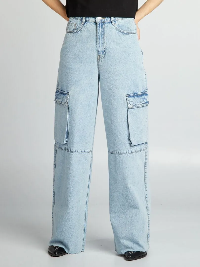 Vaquero con múltiples bolsillos wide leg - AZUL
