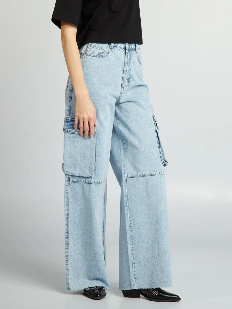 Vaquero con múltiples bolsillos wide leg - AZUL